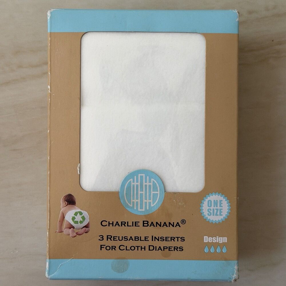 Charlie Banana 3 Reusable Inserts for Cloth Diaper Deluxe OS White Med/Large New